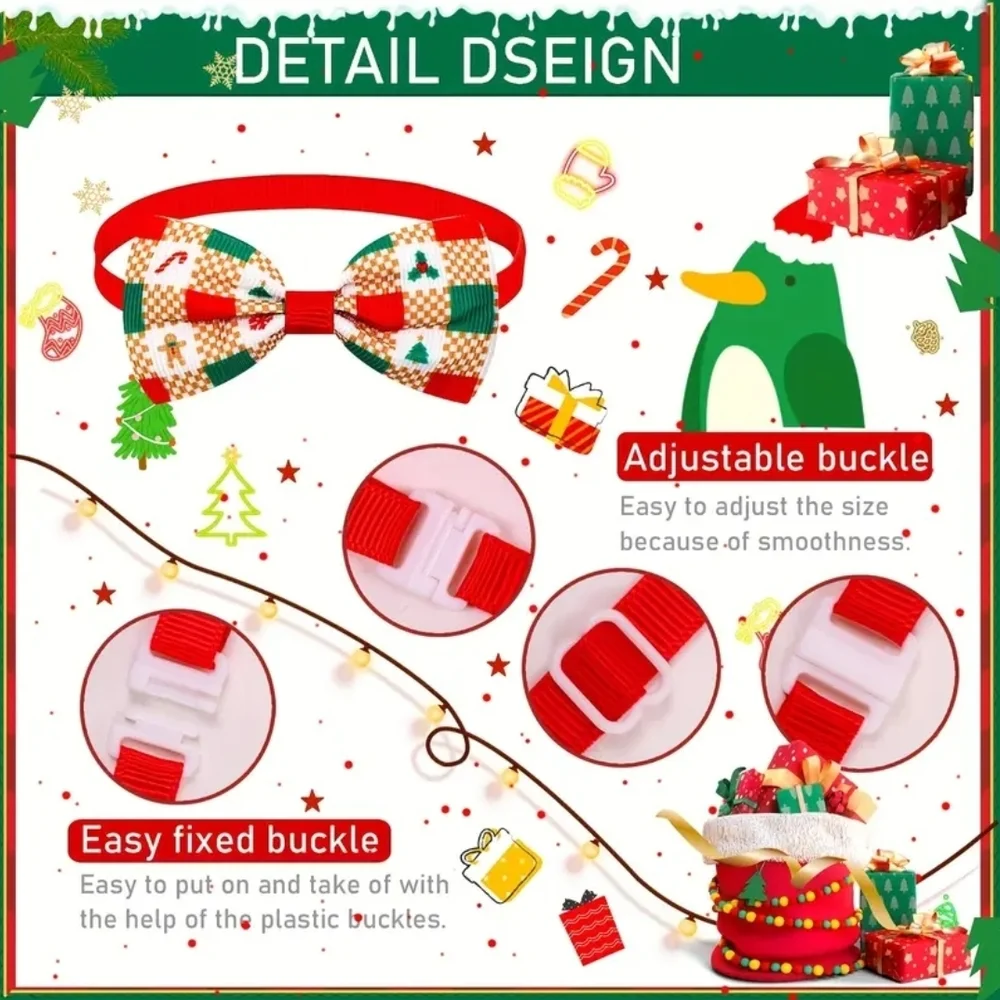 Festive Pet Bow Ties Detachable Dog Cat Small Pet Adjustable Christmas NWT